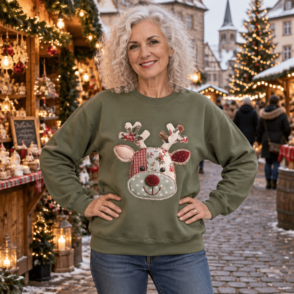 Faux Patchwork Country Rudolph Sweatshirt