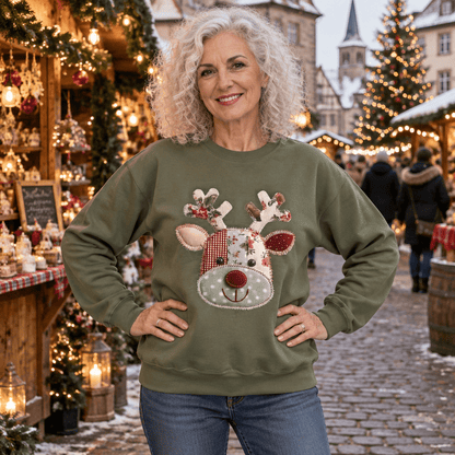 Faux Patchwork Country Rudolph Sweatshirt