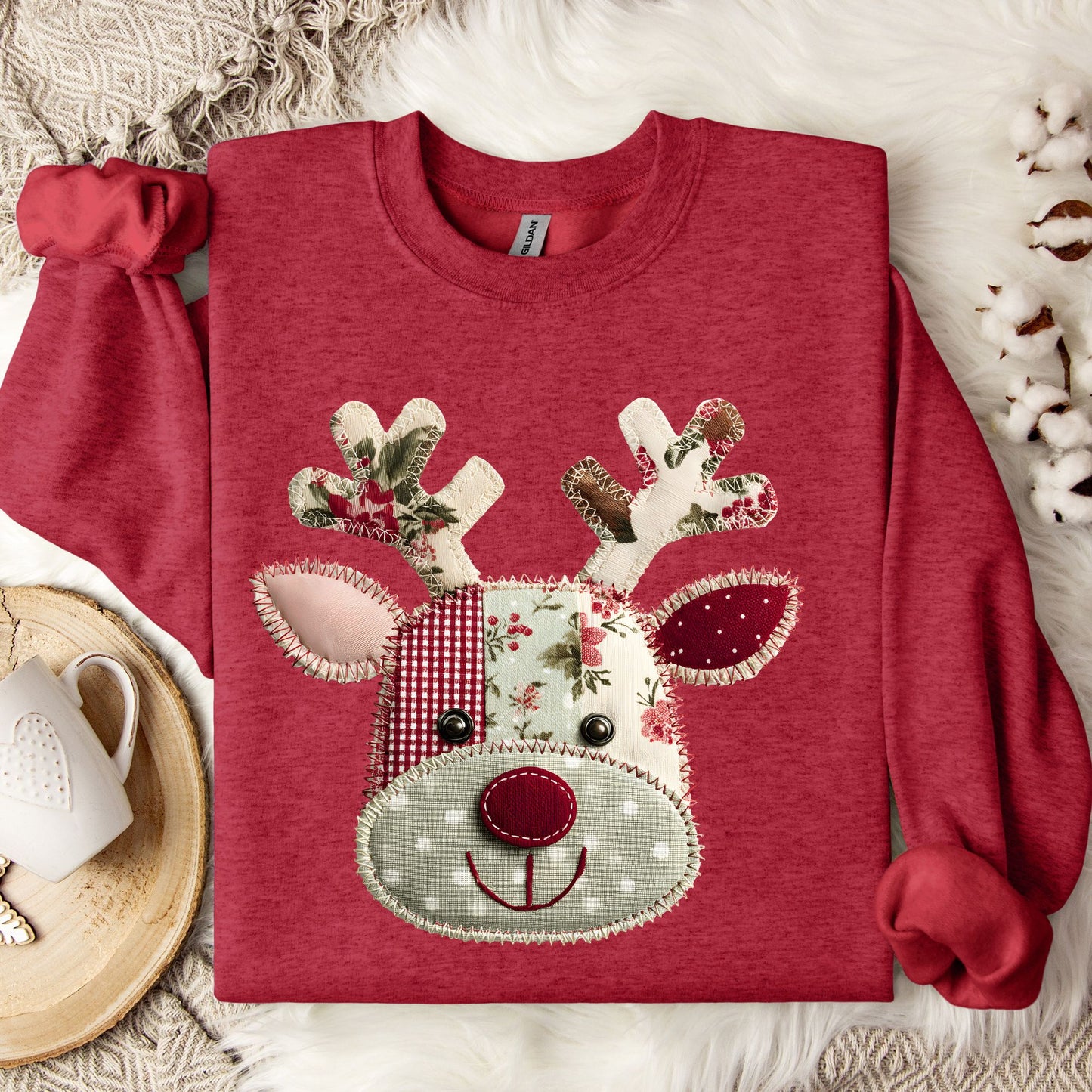 Faux Patchwork Country Rudolph Sweatshirt