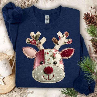 Faux Patchwork Country Rudolph Sweatshirt
