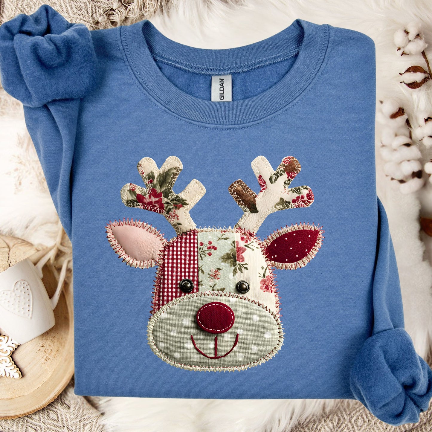 Faux Patchwork Country Rudolph Sweatshirt