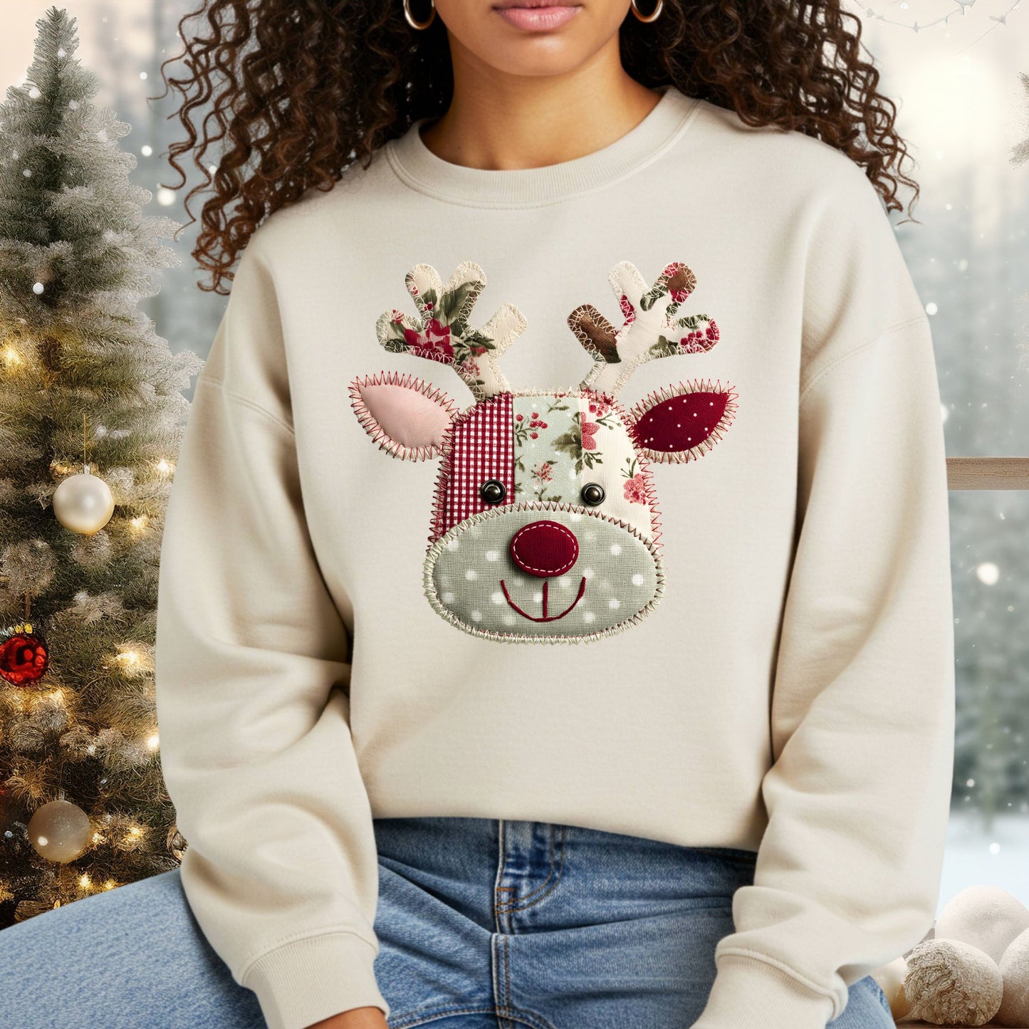 Faux Patchwork Country Rudolph Sweatshirt