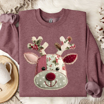Faux Patchwork Country Rudolph Sweatshirt
