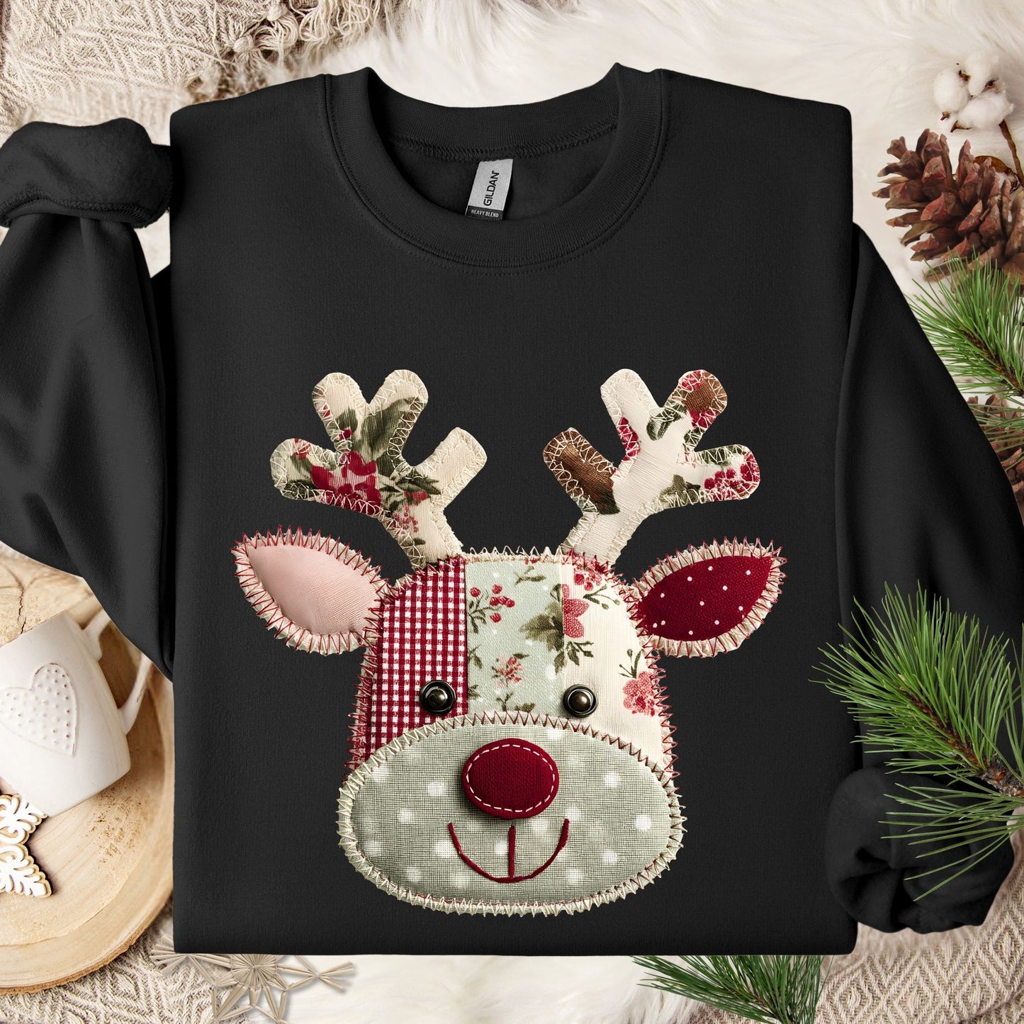 Faux Patchwork Country Rudolph Sweatshirt