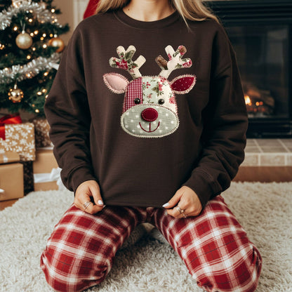 Faux Patchwork Country Rudolph Sweatshirt