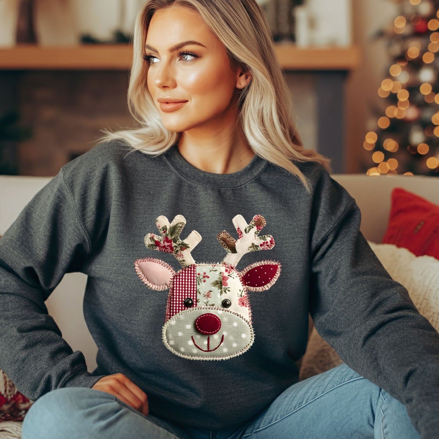Faux Patchwork Country Rudolph Sweatshirt