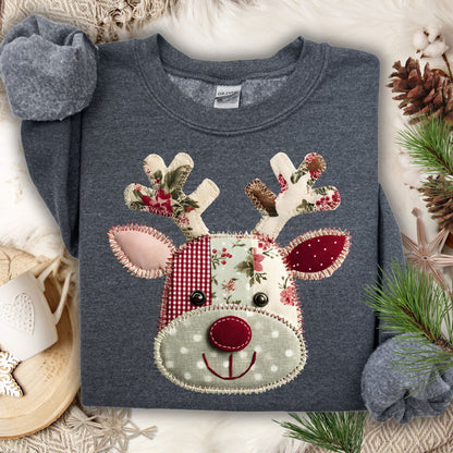 Faux Patchwork Country Rudolph Sweatshirt