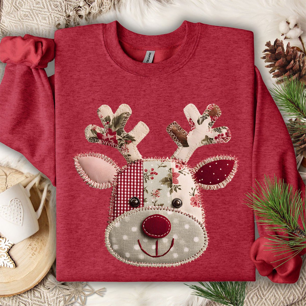 Faux Patchwork Country Rudolph Sweatshirt