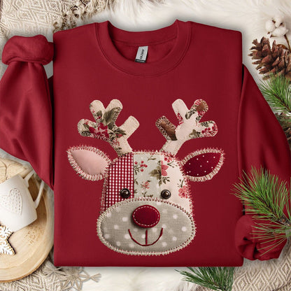 Faux Patchwork Country Rudolph Sweatshirt