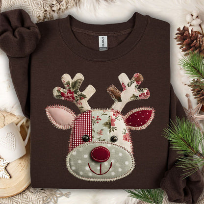 Faux Patchwork Country Rudolph Sweatshirt