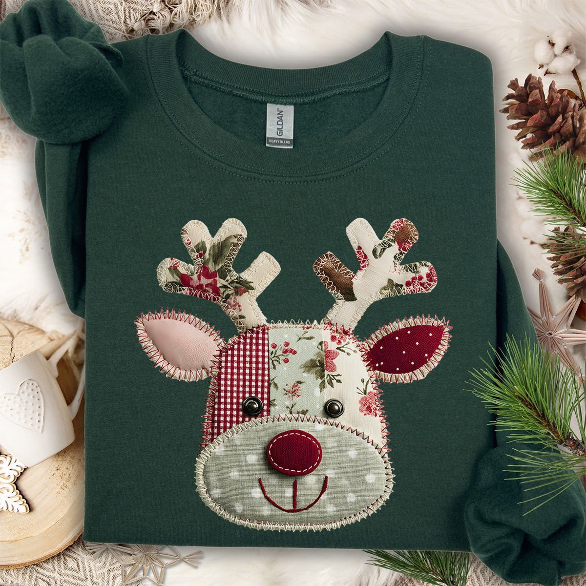 Faux Patchwork Country Rudolph Sweatshirt