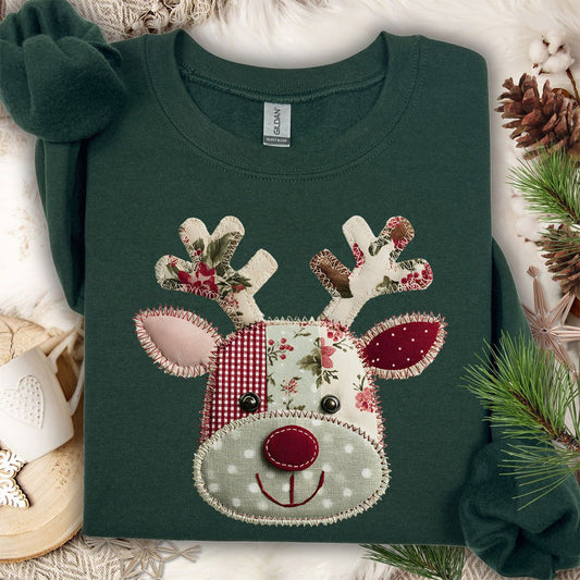 Faux Patchwork Country Rudolph Sweatshirt