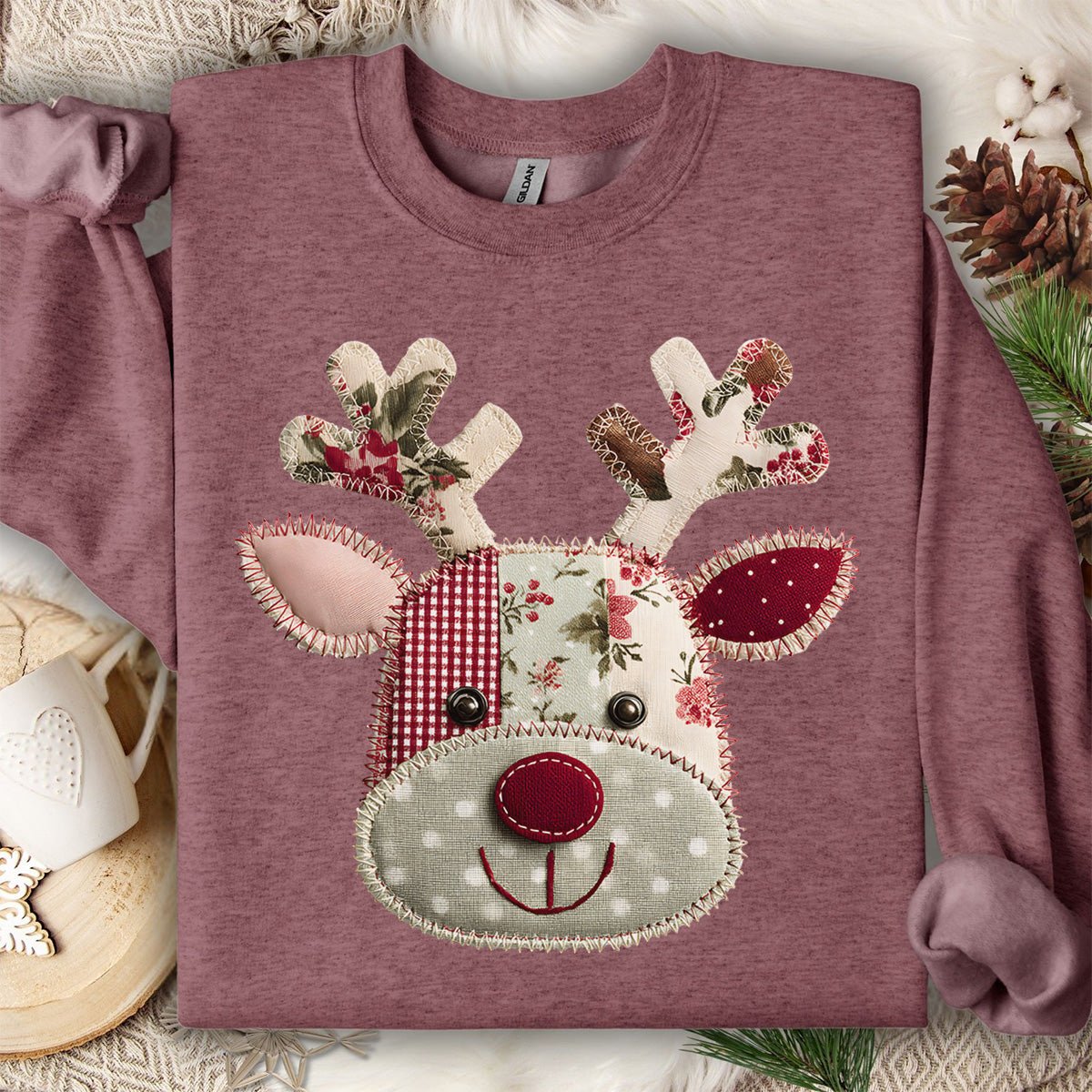 Faux Patchwork Country Rudolph Sweatshirt