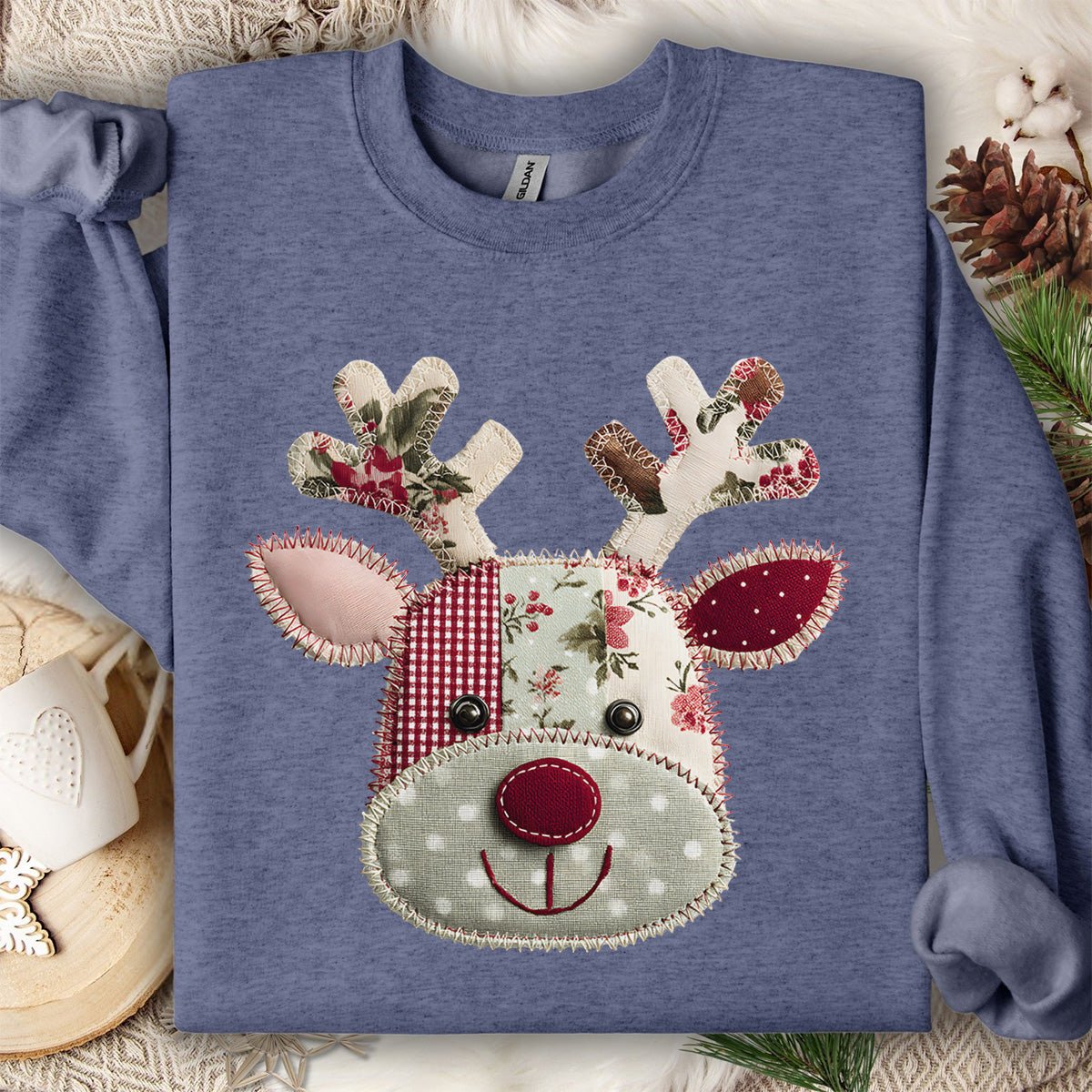 Faux Patchwork Country Rudolph Sweatshirt