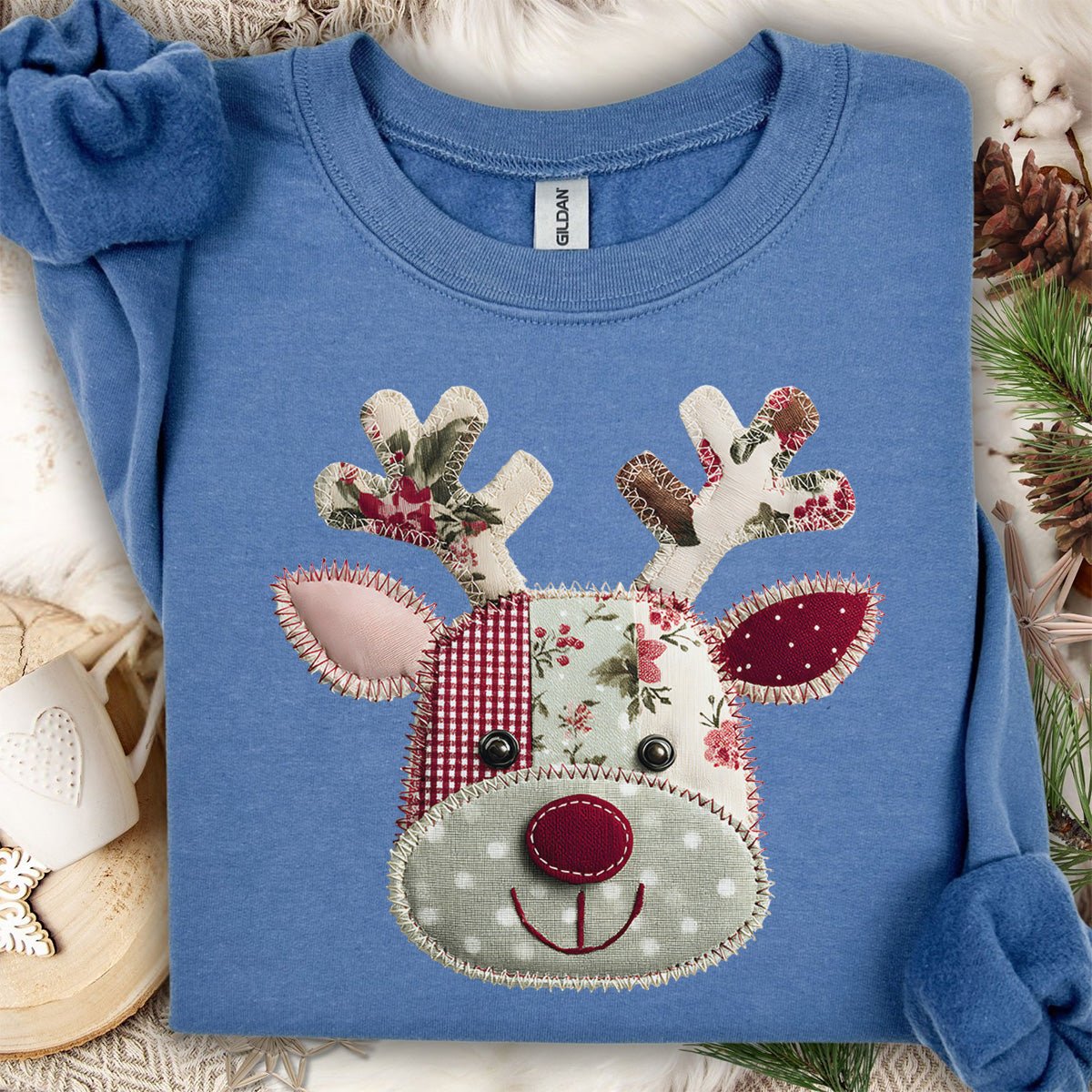 Faux Patchwork Country Rudolph Sweatshirt