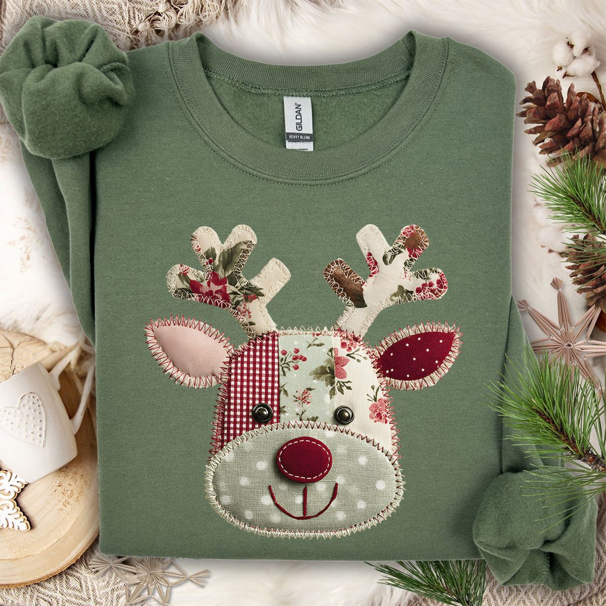 Faux Patchwork Country Rudolph Sweatshirt