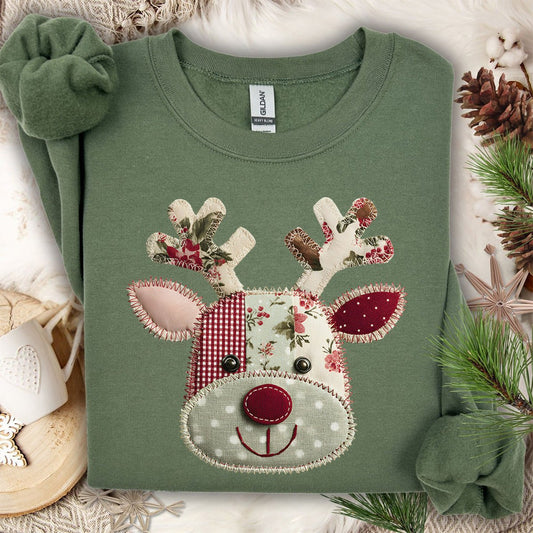 Faux Patchwork Country Rudolph Sweatshirt