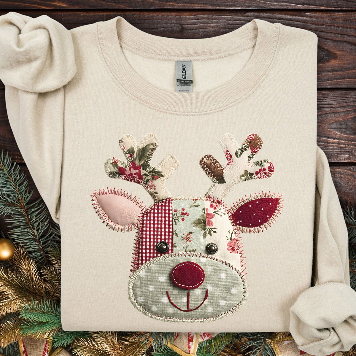 Faux Patchwork Country Rudolph Sweatshirt