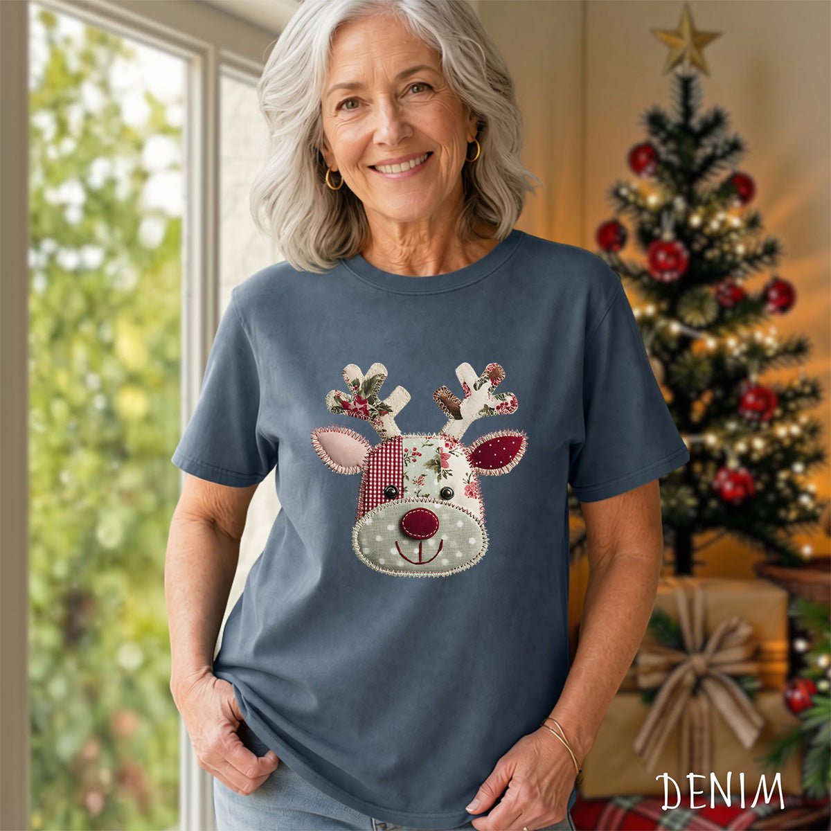 Faux Patchwork Country Rudolph T-Shirt
