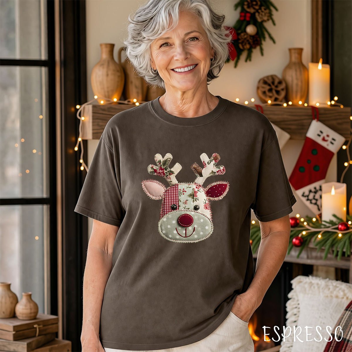 Faux Patchwork Country Rudolph T-Shirt