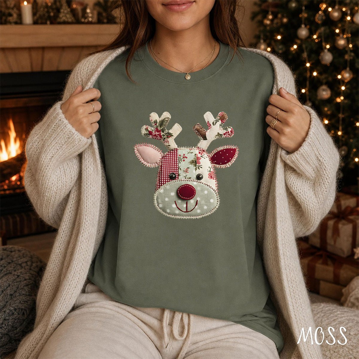 Faux Patchwork Country Rudolph T-Shirt