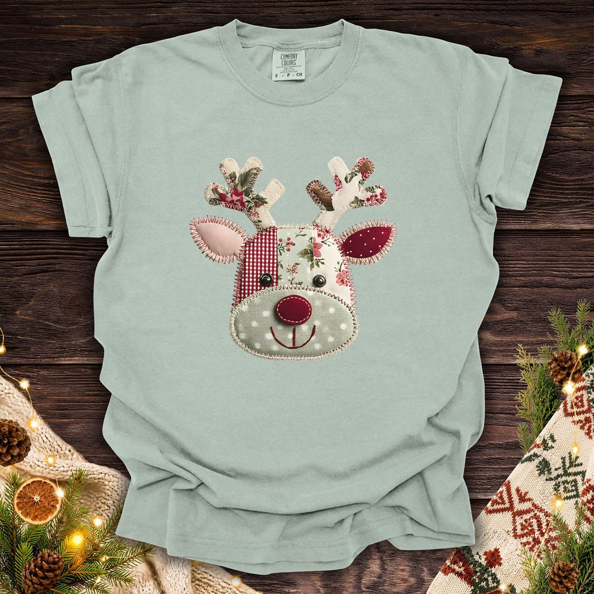Faux Patchwork Country Rudolph T-Shirt