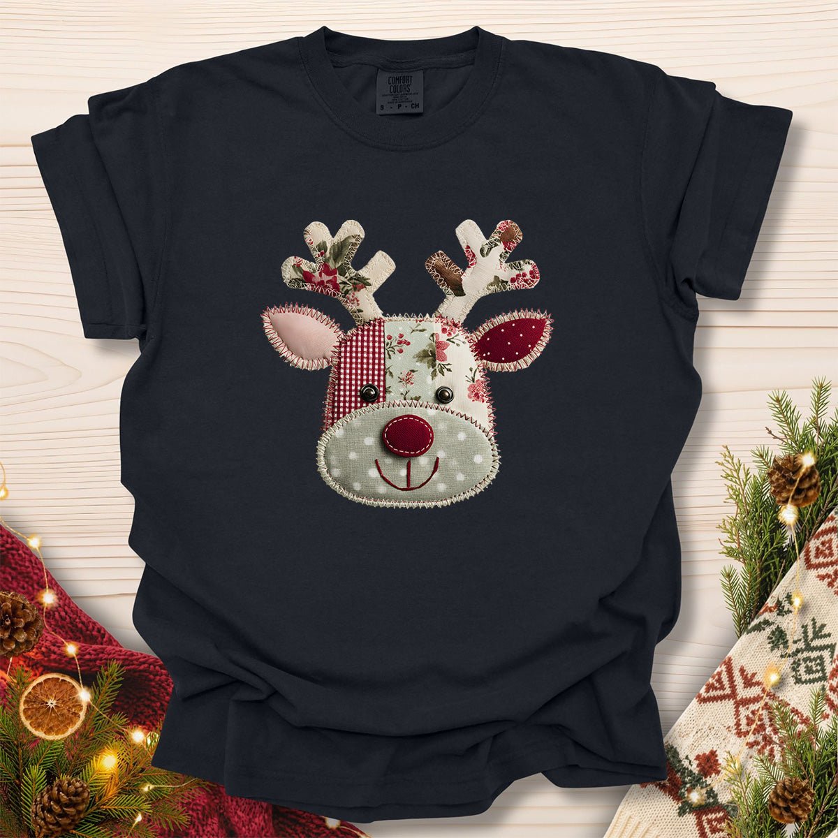 Faux Patchwork Country Rudolph T-Shirt