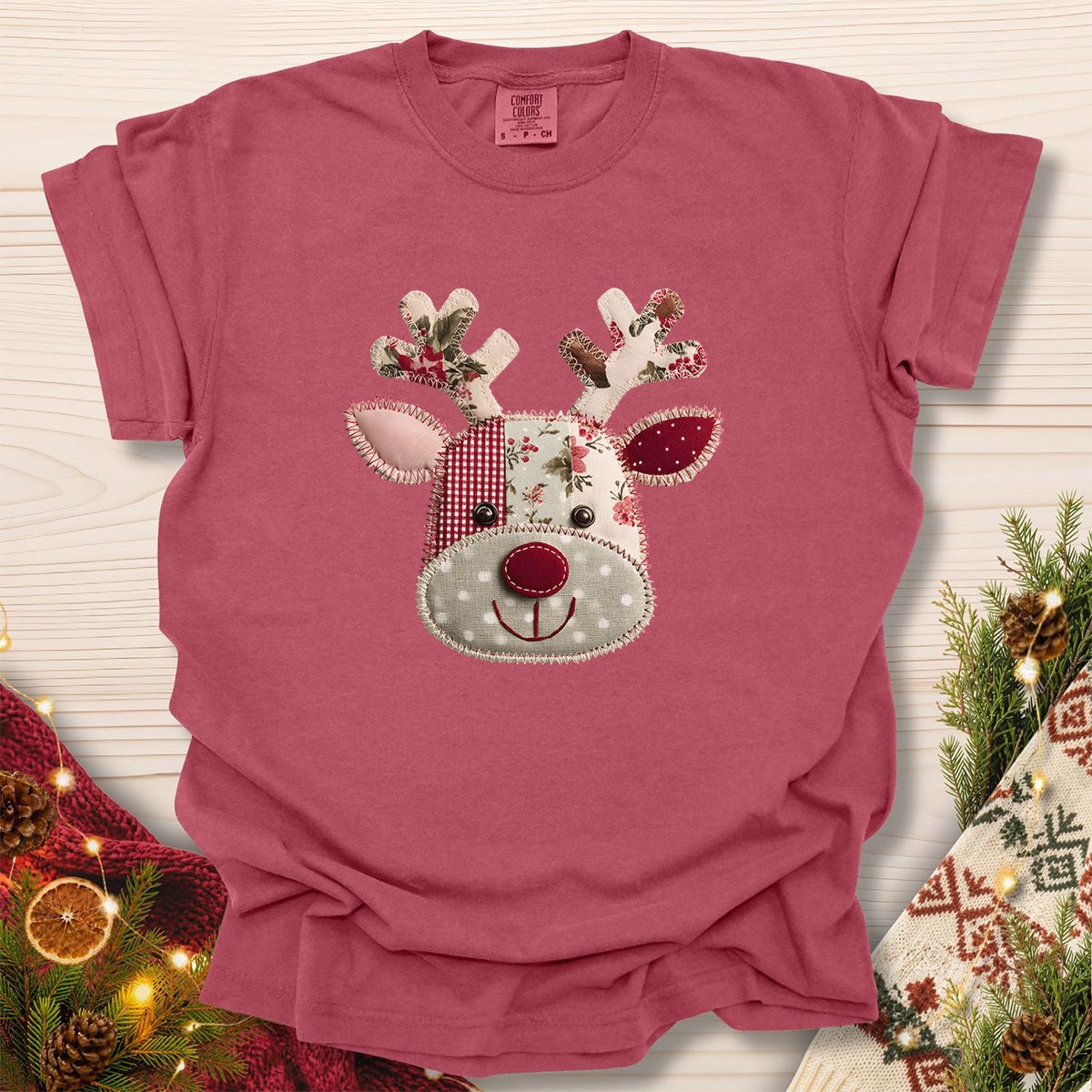 Faux Patchwork Country Rudolph T-Shirt