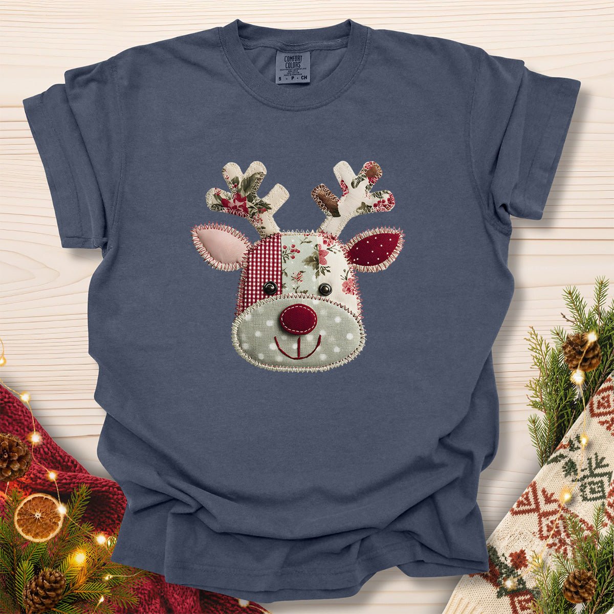 Faux Patchwork Country Rudolph T-Shirt