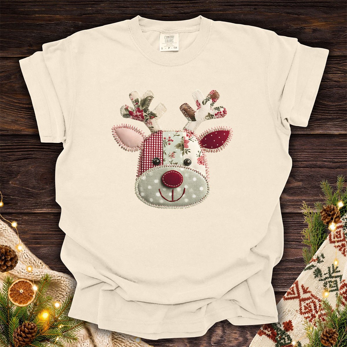 Faux Patchwork Country Rudolph T-Shirt