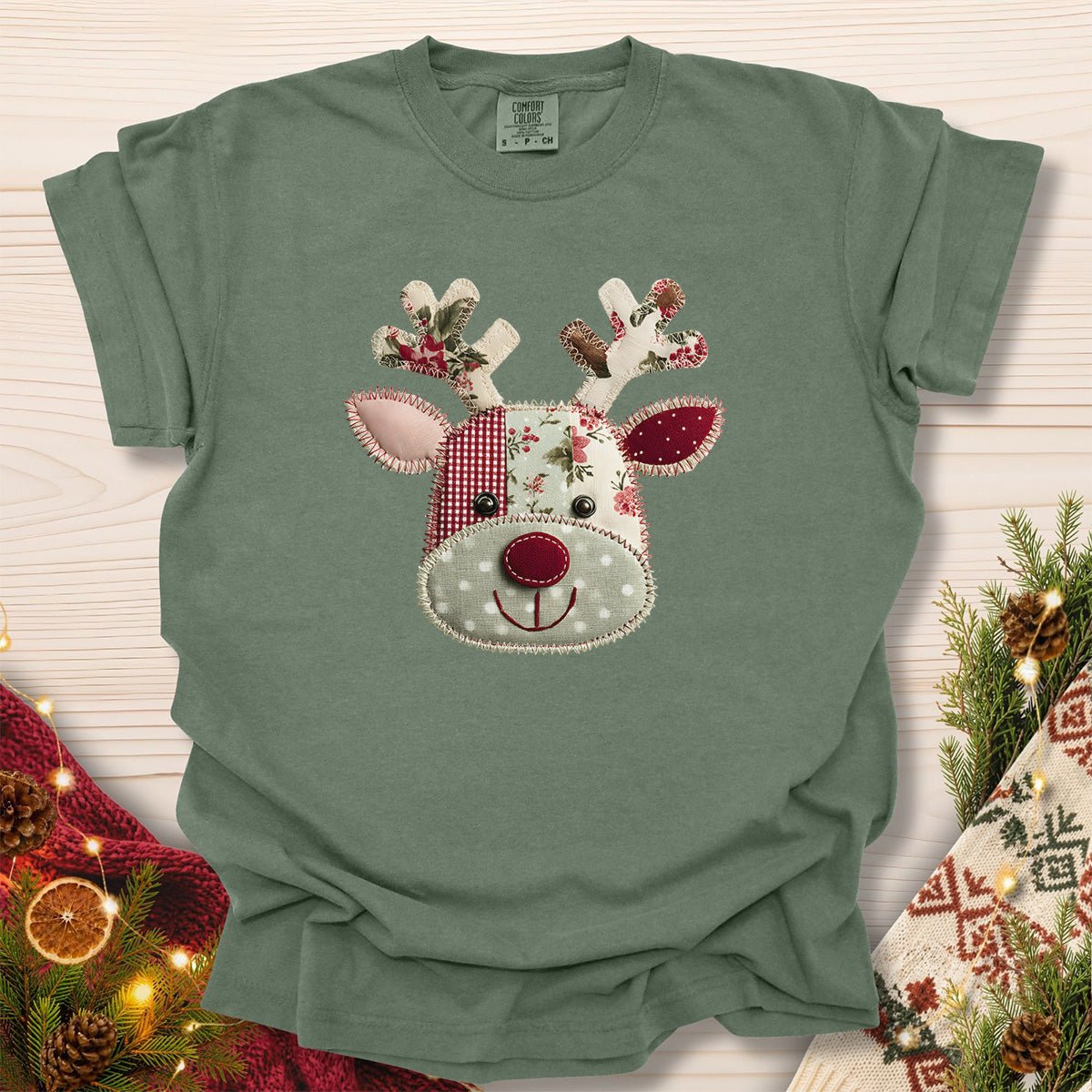 Faux Patchwork Country Rudolph T-Shirt