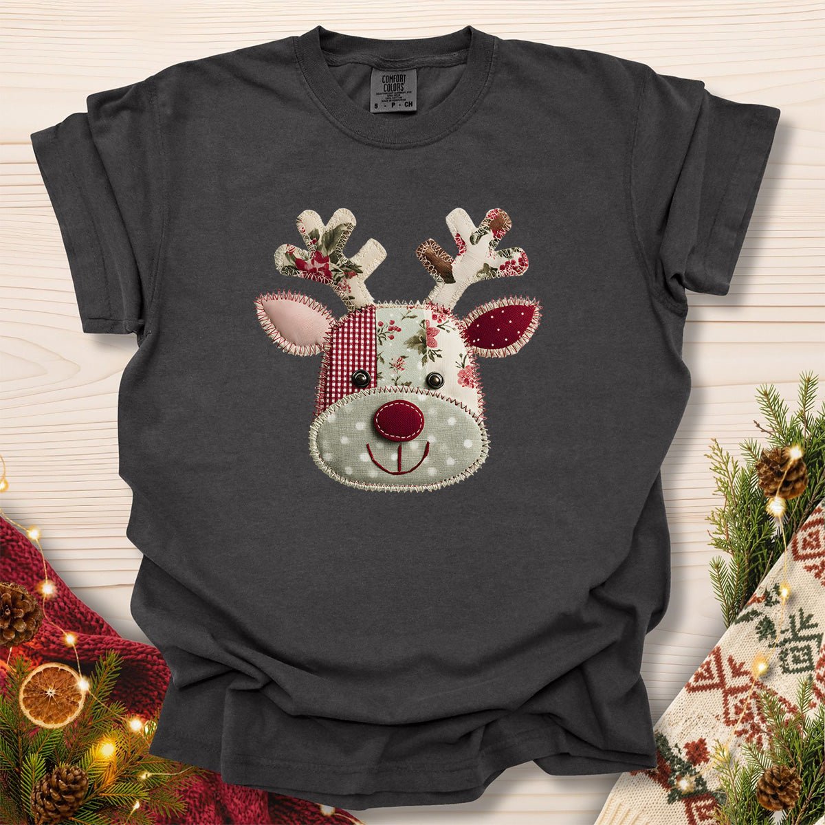 Faux Patchwork Country Rudolph T-Shirt