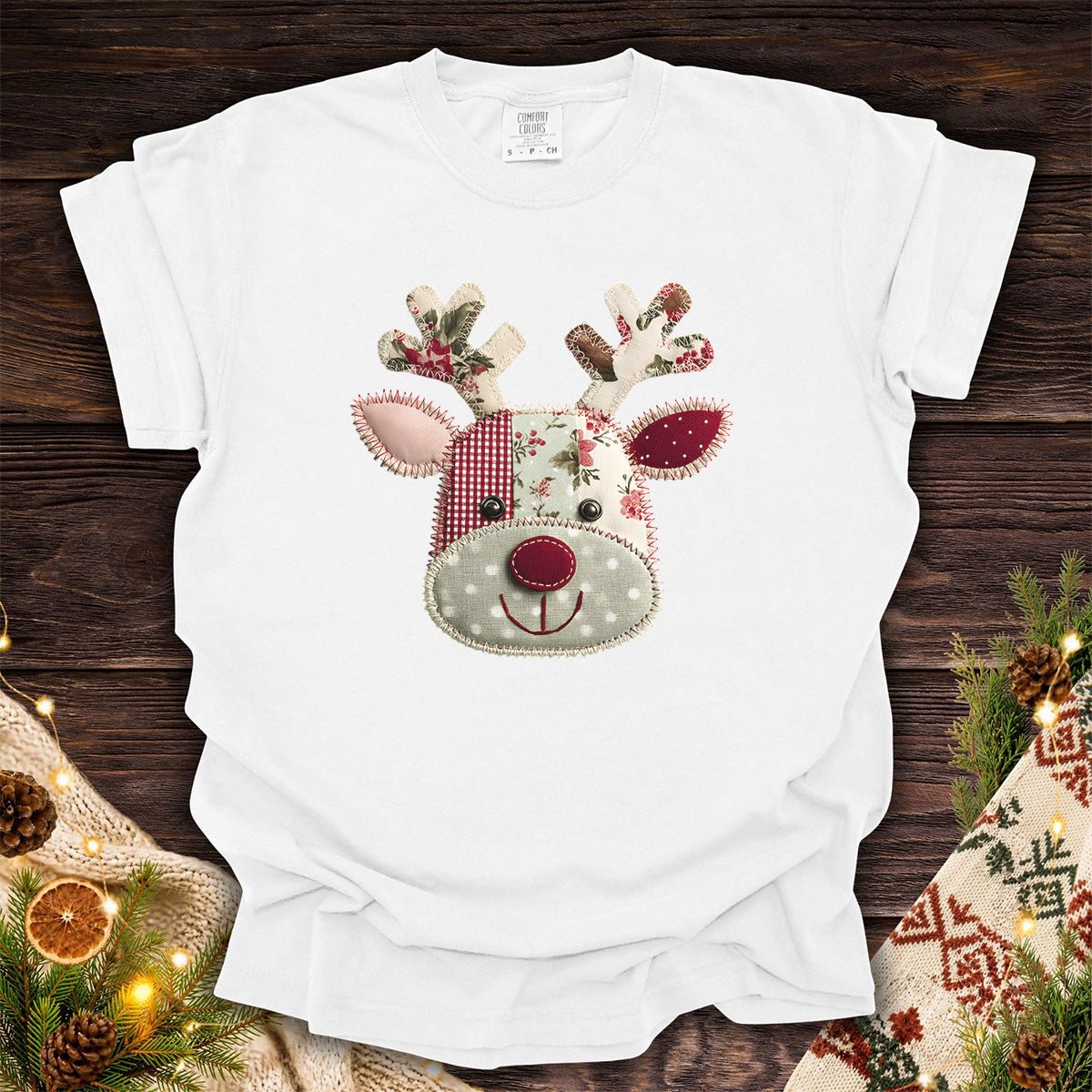 Faux Patchwork Country Rudolph T-Shirt