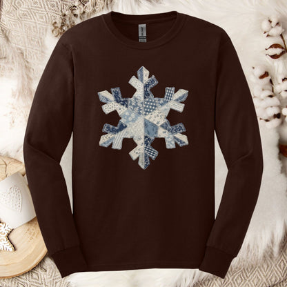 Faux Patchwork Country Snowflake Long Sleeve Tee