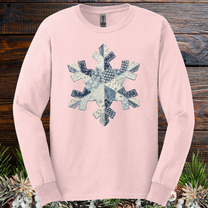 Faux Patchwork Country Snowflake Long Sleeve Tee