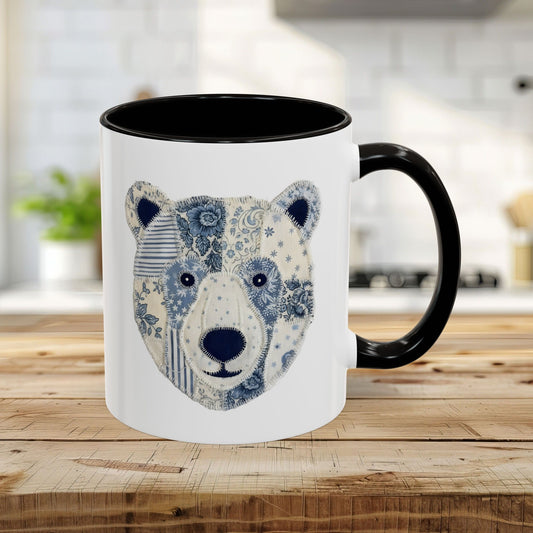 Faux Patchwork Country Winter Bear 11 & 15 oz. Mug