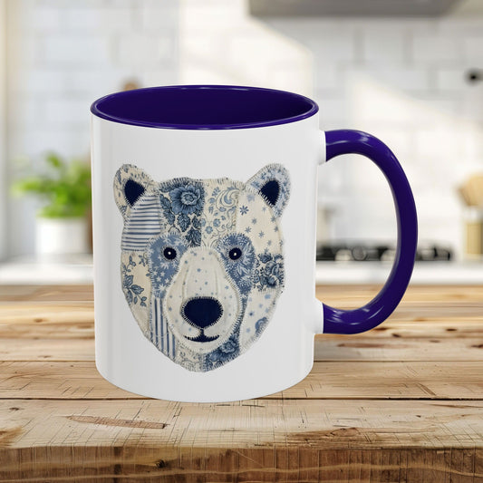 Faux Patchwork Country Winter Bear 11 & 15 oz. Mug