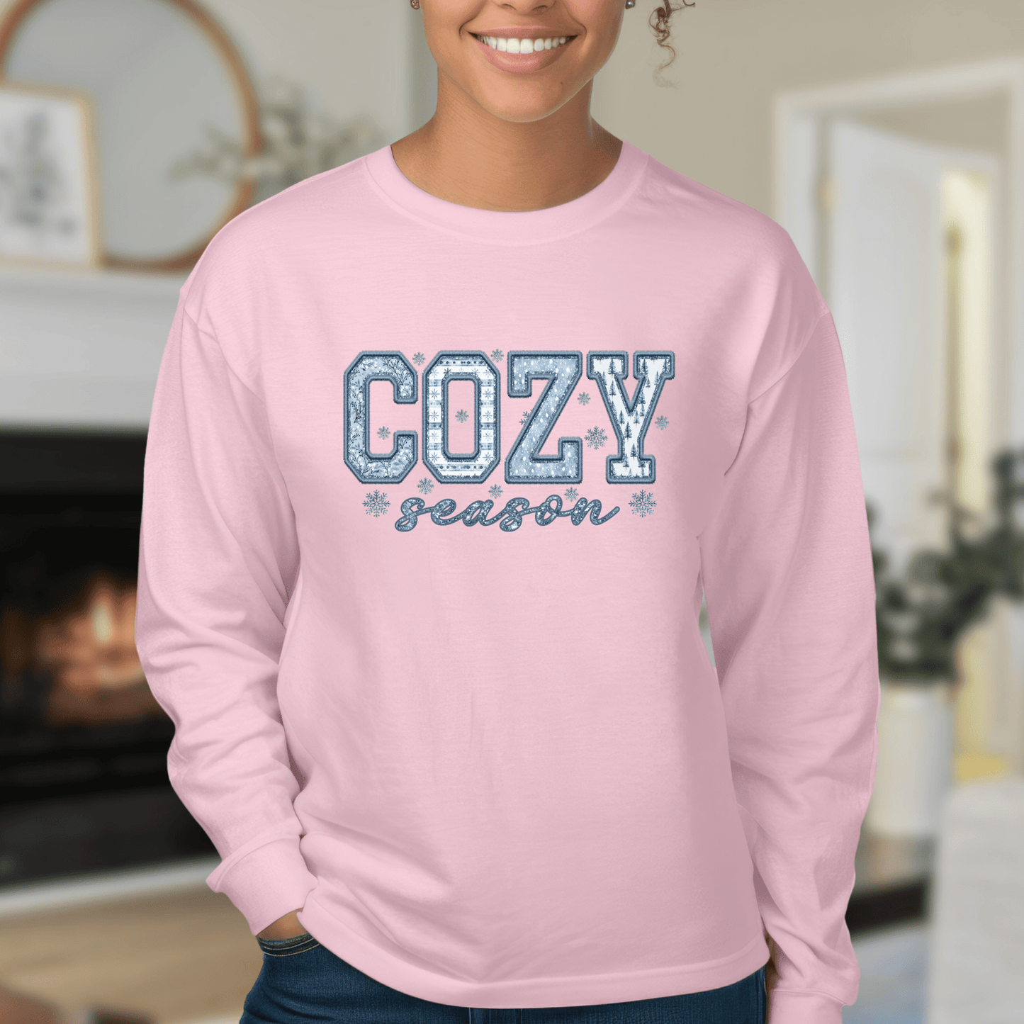 Faux Patchwork Cozy Season Long Sleeve Tee