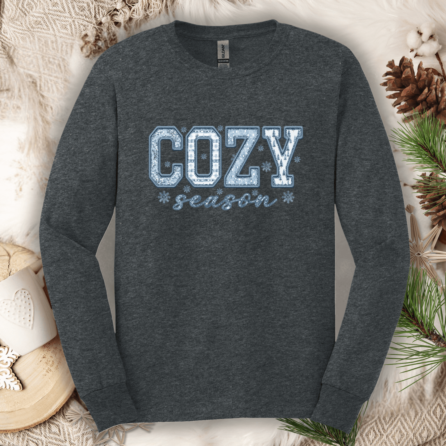 Faux Patchwork Cozy Season Long Sleeve Tee
