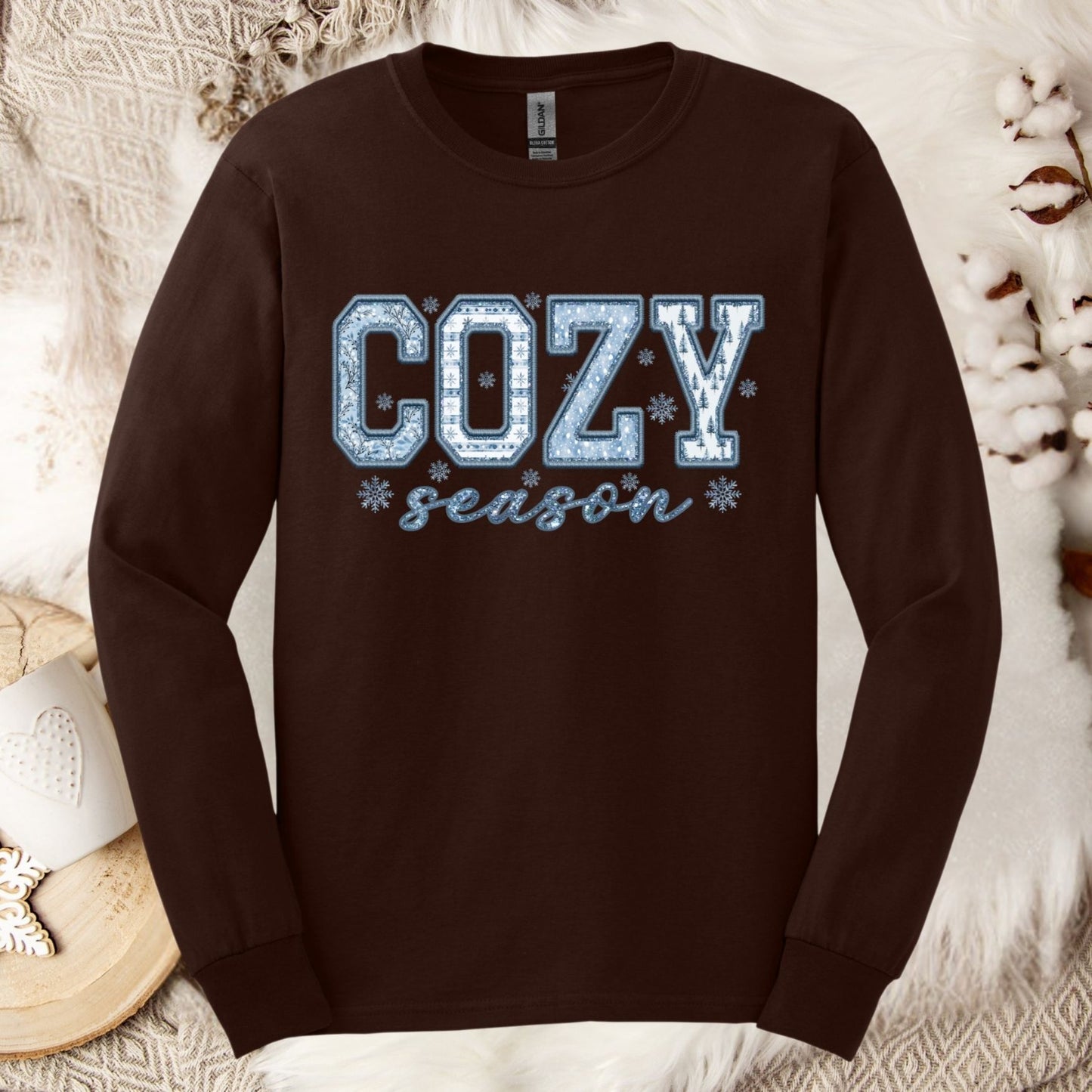 Faux Patchwork Cozy Season Long Sleeve Tee