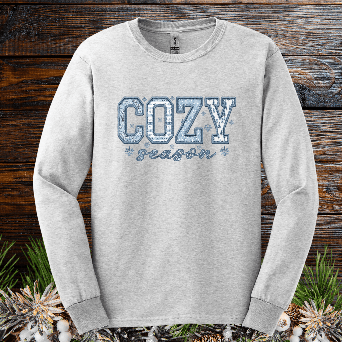 Faux Patchwork Cozy Season Long Sleeve Tee