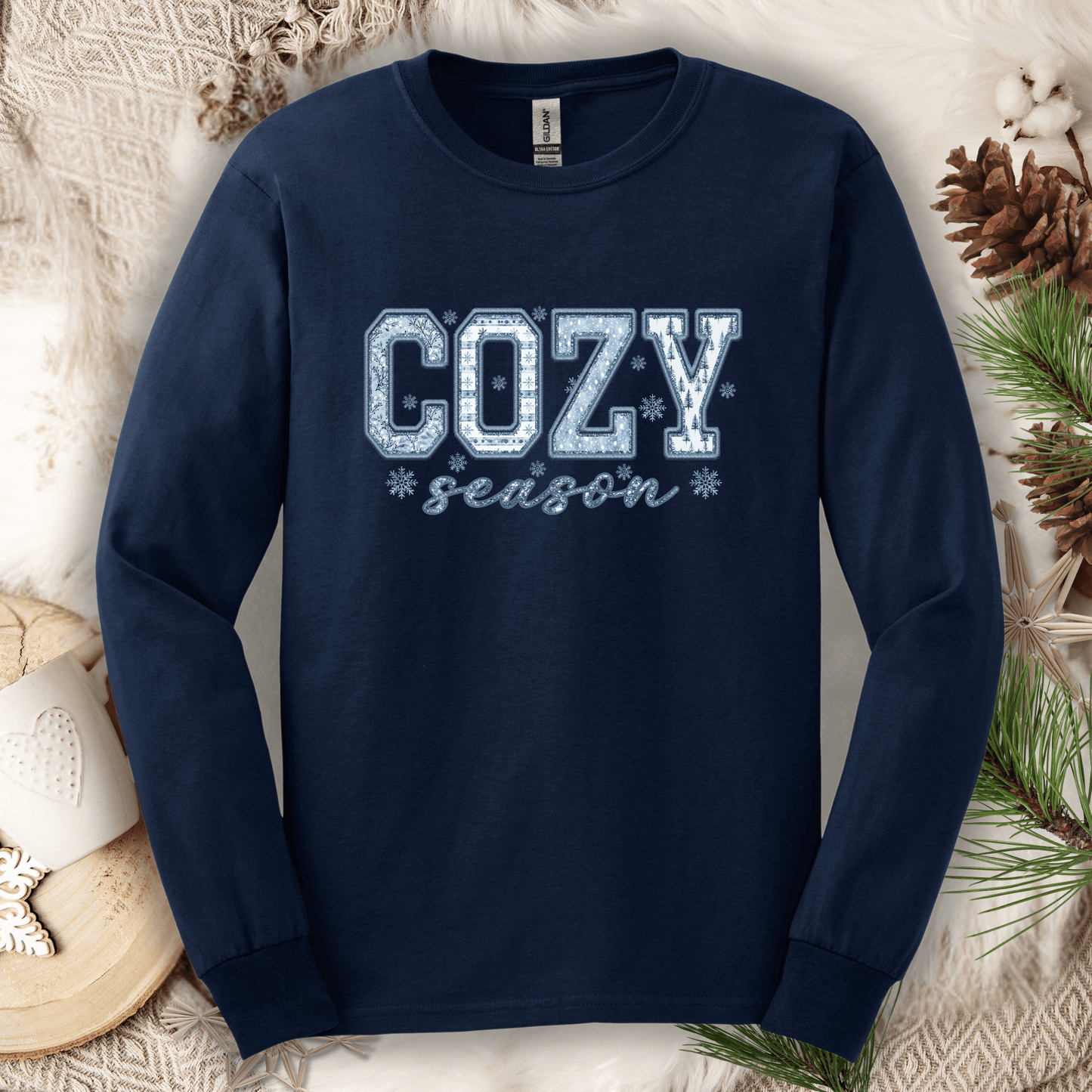 Faux Patchwork Cozy Season Long Sleeve Tee