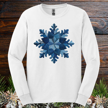 Faux Patchwork Denim Snowflake Long Sleeve Tee