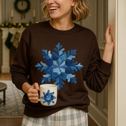 Faux Patchwork Denim Snowflake Sweatshirt