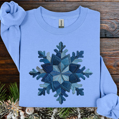 Faux Patchwork Denim Snowflake Sweatshirt