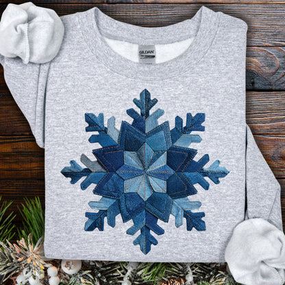 Sport Grey S sweatshirt with a faux patchwork denim snowflake design.