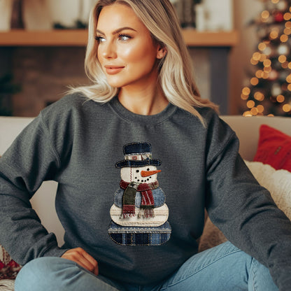 Faux Patchwork Denim Snowman Sweatshirt