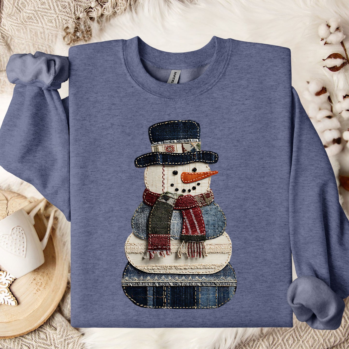 Faux Patchwork Denim Snowman Sweatshirt
