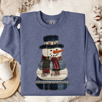 Faux Patchwork Denim Snowman Sweatshirt