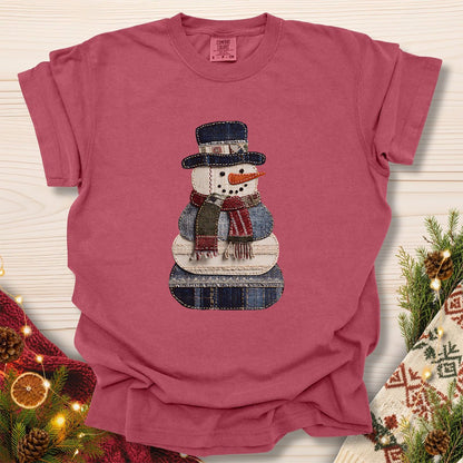 Faux Patchwork Denim Snowman T-Shirt